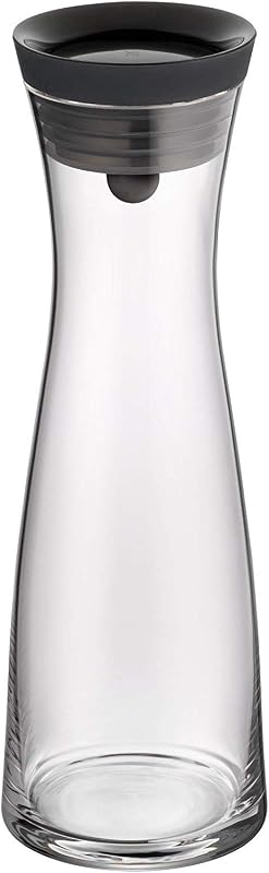 Basic - Jarra de agua de vidrio 1 litro, jarra de vidrio con tapa de silicona, cierre CloseUp, Negra