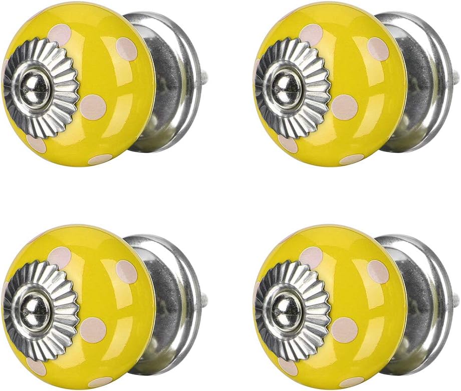sourcing map 4pcs Ceramic Knobs Drawer Knob Round Pull Handle Home Door Cabinet Cupboard Wardrobe Dresser Replacement Yellow