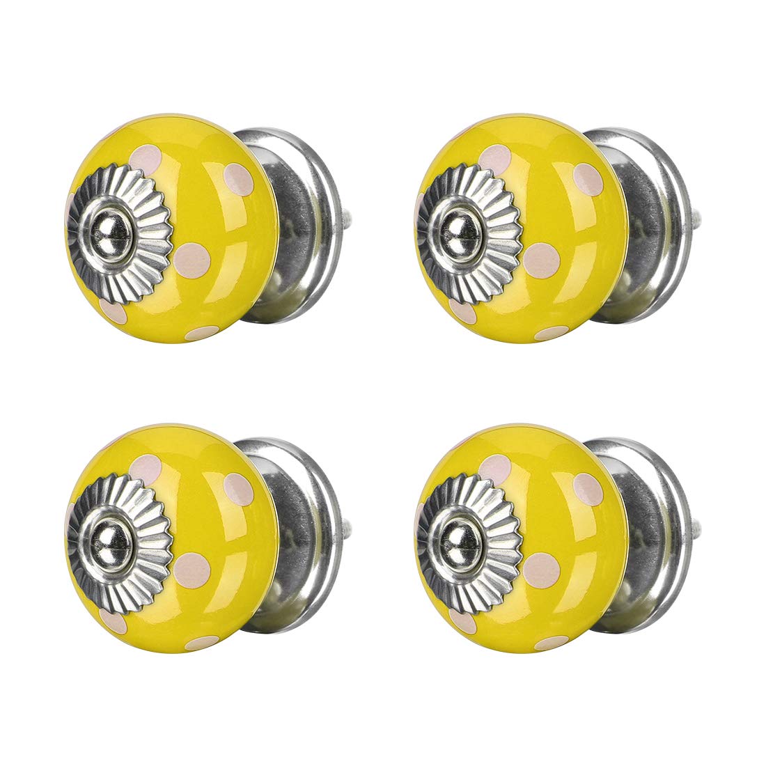 sourcing map 4pcs Ceramic Knobs Drawer Knob Round Pull Handle Home Door Cabinet Cupboard Wardrobe Dresser Replacement Yellow