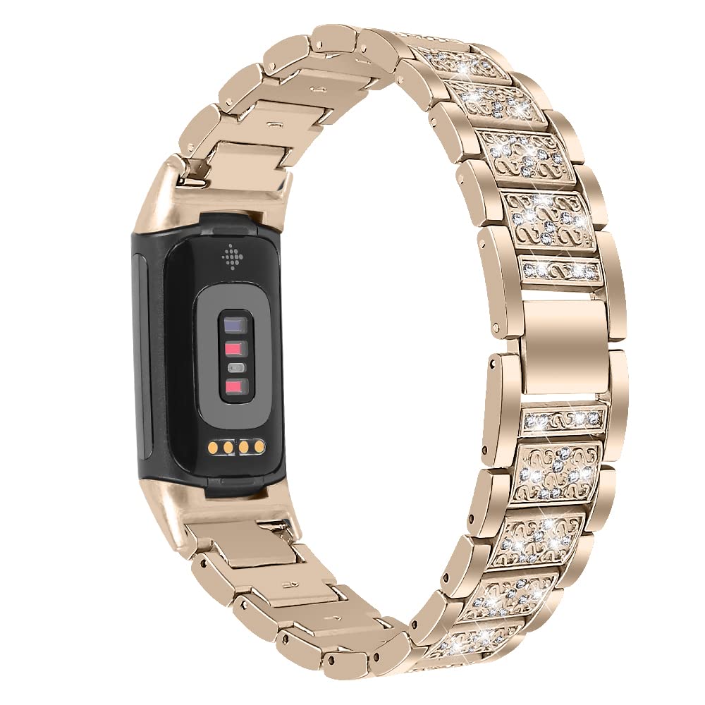 AISPORTS Compatible for Fitbit Charge 6/Charge 5 Strap for Women, Crystal Bling Glitter Diamonds Rhinestones Jewelry Metal Adjustable Wristband Bracelet Replacement Strap for Fitbit Charge 6/Charge 5