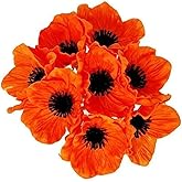Floral Kingdom Artificial Poppy Flowers 8 Pack 10 Inch Orange – Real Touch Latex Poppies for Home Decor, Wedding Bouquets, Party Décor, Bathroom Decoration