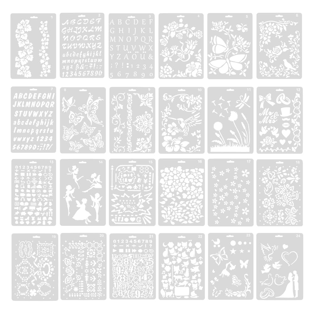 HLIWS 24 PCS Puzzle Drawing Templates,Plastic Drawing Painting Stencil,Small Stencils for Crafts Reusable,for DIY Scrapbooking Painting Drawing Craft Accessories