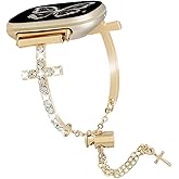 REALSIGN Bling Cross Bracelet Compatible with Fitbit Versa 4/Versa 3/Sense 2/Sense Women,Shiny Metal Band Sparking Diamond Wristband Replacement Smartwatch Strap