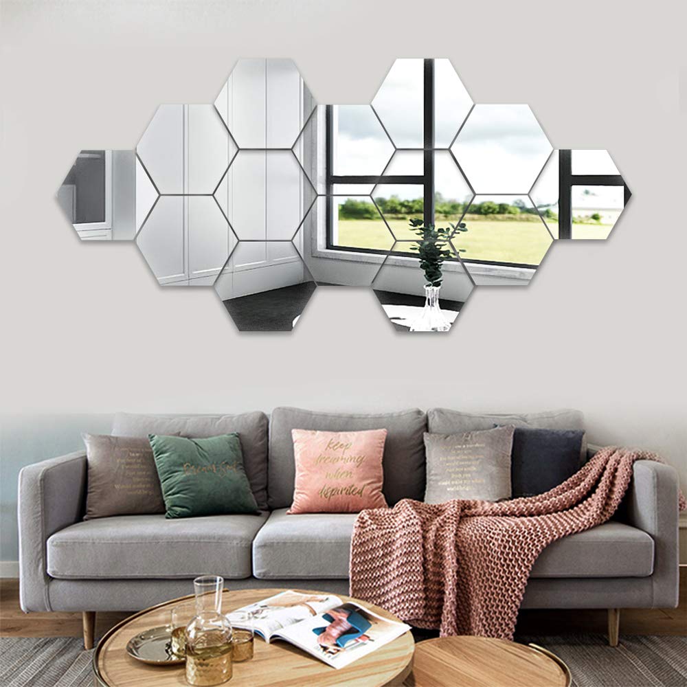 Lokiiz 14 Large Hexagon Acrylic Plastic Wall Stickers - Art Decoration Wall Mirror Tiles for DIY Setting - Home, Office, Bedroom, Gym Decor โ image 1