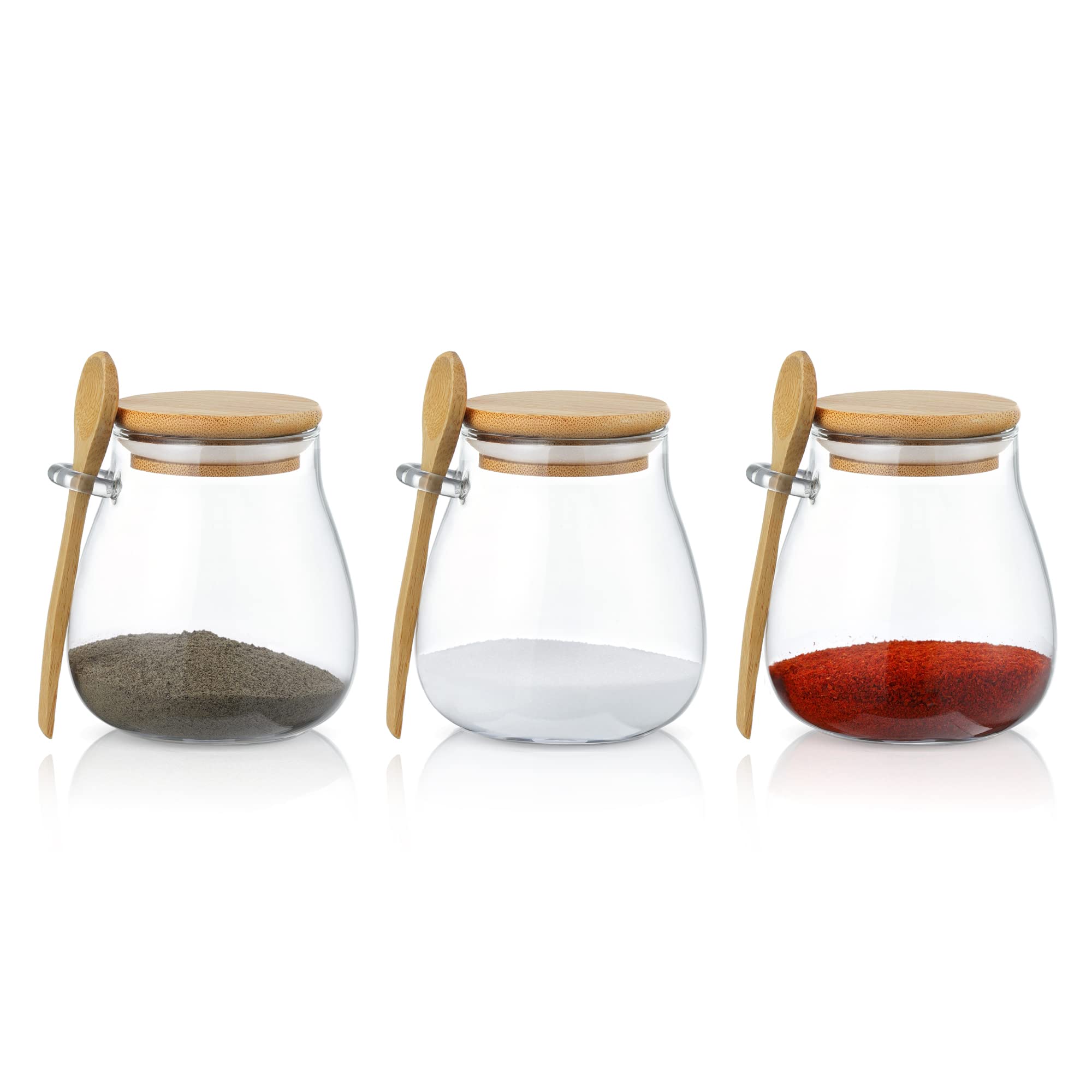 Joeyan Glass Storage Jars with Bamboo Lids Airtight Set of 3, 350ml Small Spice Jars Glass Sugar Canister Coffee Bean Storage Container for Flour Sugar Coffee Candy Snack Cookie
