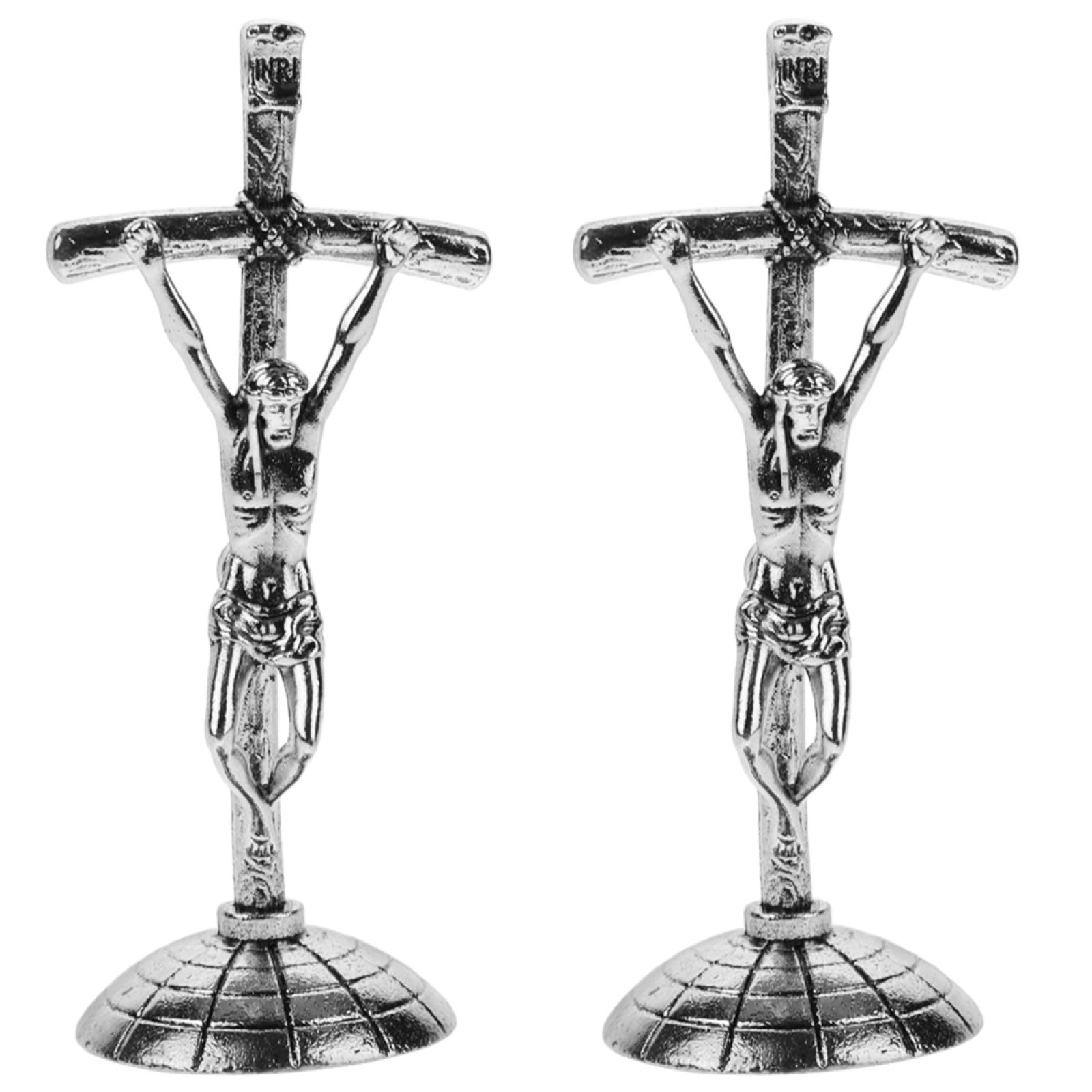 PRETYZOOM 2pcs Ornament Small Crucifix Car Dashboard Decor Standing Crucifix Statue Crucifix Stand Rosary Crucifix Vertical Catholic Crucifix Catholic Decor Church Decor Zinc Alloy