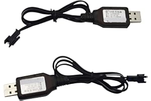 Blomiky 2 Pack 6.0V 250mA USB Charger Power Adapter Cable with SM 2P Connector Plug for 6V 700mAh Ni-cd Battery 4WD Old version Amphibious Stunt RC Cars Vehicle / SM-2P 6V USB 2