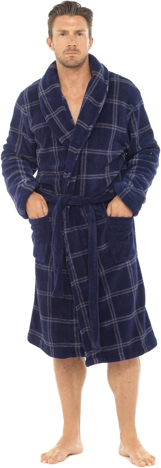 LUXURY MENS GENTS BATH ROBES FULL LENGTH COREL VELOUR ROBE DRESSING GOWN HOUSECOAT WITH BELT