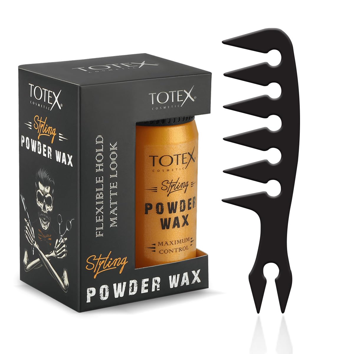 Totex Hair Styling Powder Wax 20g | Magic Volumising Texturising Dust | Ultra Strong Matte Hold | Long Lasting Volume | With Fantail Black Comb No3 Anti-Static Styling Tool for Men & Women