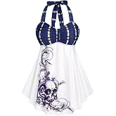 ROSE GAL Womens Plus Size Curve Halter Plaid Skull Print Backless Gothic Modest Tankini Swimsuit Set