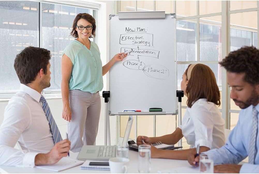 DOEWORKS Flip Chart Easel Whiteboard 90x60cm U-Stand, Double Sides Magnetic White Board Flipchart - Image 4