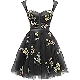 A Line Short Tulle Homecoming Dress, Straps Mini Floral Party Cocktail Gratulation Dress for Women