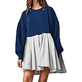 Women's Pullover Sweatshirt Dress Long Sleeve Loose Flowy Pleated 2024 Fall Mini Dress Tops