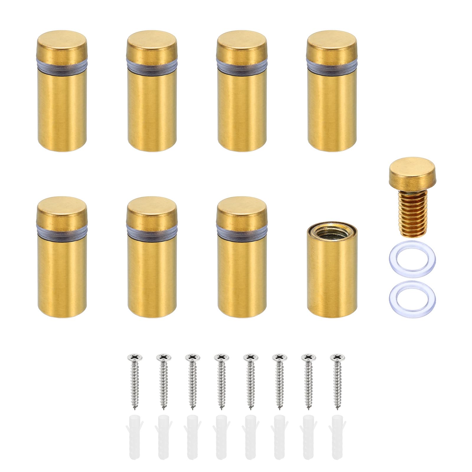 PATIKIL 1/2 x 1 Inch Sign Standoff Screws, 8 Set Stainless Steel Wall Standoff Mounting Hardware Advertising Glass Nail for Hanging Acrylic Picture Frame Acrylic Panel, Gold
