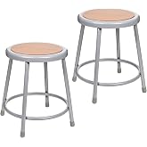 OEF Furnishings OEF6218/2 Preassembled Commercial Steel Round Stool with Masonite Wood Seat (18-inch Height, Grey Frame, 2-Pack)