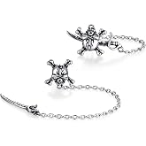 jonline24h Vintage Stainless Steel Pirate Skull Cubic Zirconia Stud Earrings for Men Women - Gothic Punk Jewelry,2pcs