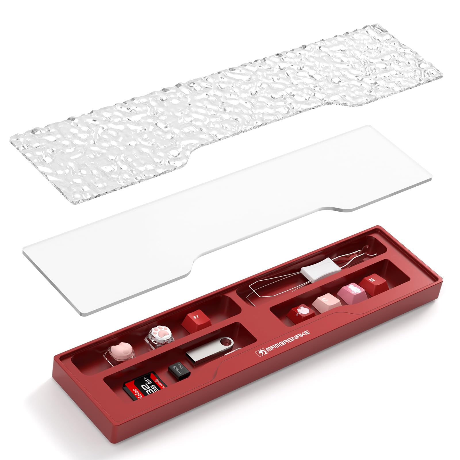 MAMBASNAKE Aluminum Alloy Keyboard Wrist Rest, Wrist Support CNC Machined Precision, Durable Ergonomic Wrist Pad for 60% with Anti-Slip Mats Office Gaming - Red