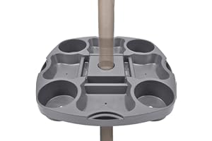Myard PayandPack Umbrella Table Tray 15 Inches for Beach, Patio, Garden, Swimming Pool with 4 Drink Holders, 4 Snack Compartments, 4 Sunglasses Holes, 4 Phone Slots (Grey)