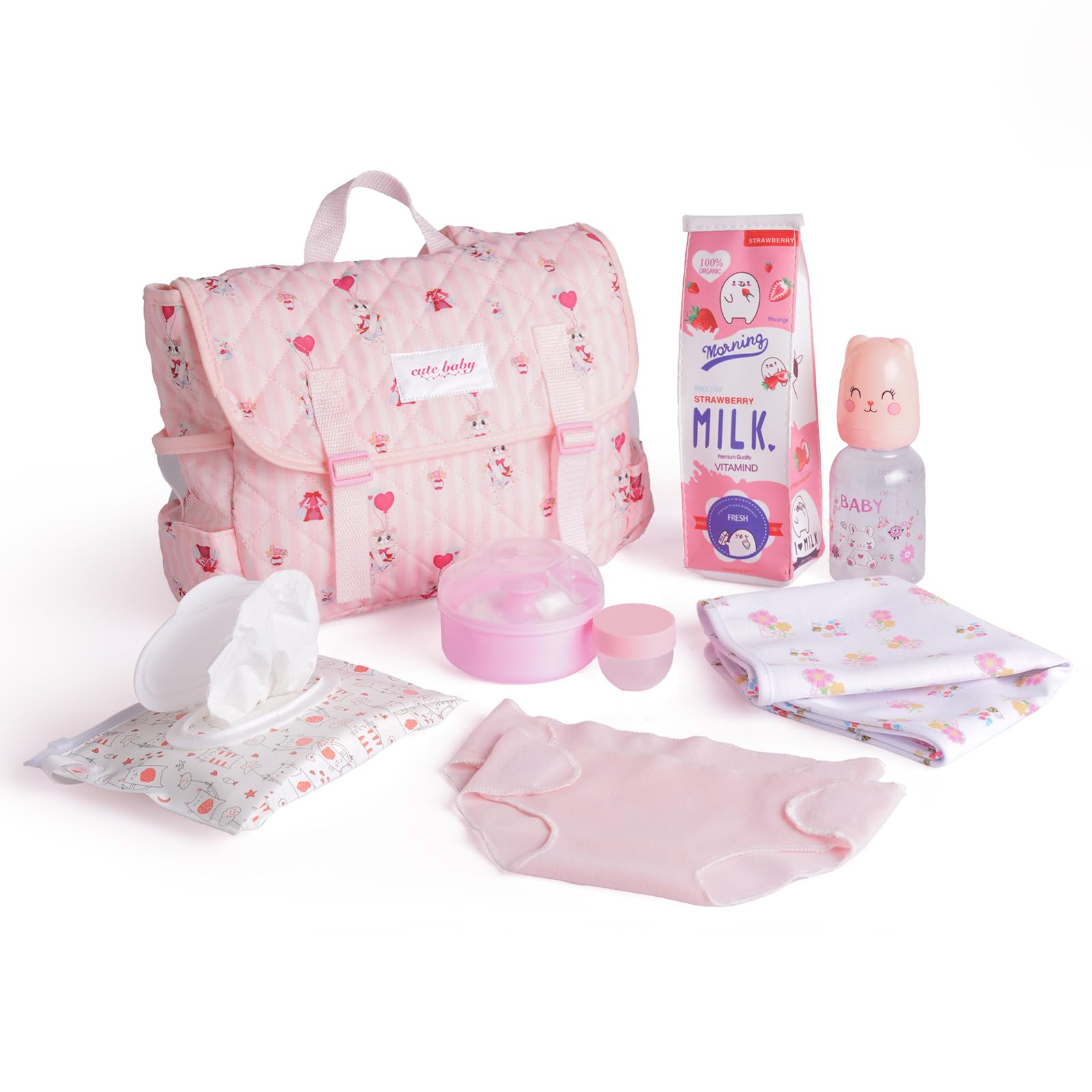 Photo 1 of BABESIDE 9 Pcs Reborn Doll Accessories Set for 17-22 Inch Dolls, Feeding and Care Set, Including Diaper Bag, 2 Diapers, Great for Children's Pretend Play (Dolls not Included)