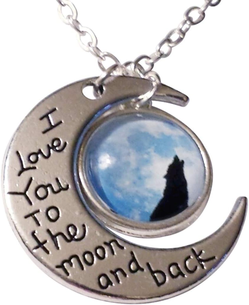 KozyChic I Love You to the Moon and Back Silver Wolf Moon Crescent Necklace