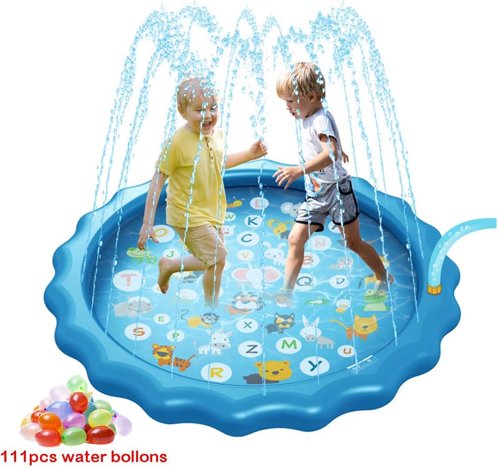 Sprinkler Play Mat,Splash Pad with Water Balloons Quick Fill,Outdoor Sprinkler Water Toys,Baby Wading Pool for Learning,68" Splash Play Mat for Toddler Kids Girls and Boys