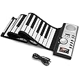 Lujex keyboard piano 61 Keys Roll Up Piano Portable Rechargeable Electronic Hand Roll Piano With Environmental Silicone Piano Keyboard for Beginners (Silver)