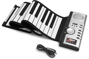 Lujex keyboard piano 61 Keys Roll Up Piano Portable Rechargeable Electronic Hand Roll Piano With Environmental Silicone Piano Keyboard for Beginners (Silver)
