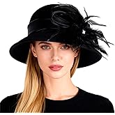 HIMESPORT Women's Black Wool Felt Cloche Hat with Flower Feather Formal Church Tea Party Dress Cocktail Bucket Hats