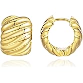 CyxenNova Chunky Gold Thick Hoop Earrings for Women, 18k Gold Plated Lightweight Hypoallergenic Huggie Hoops, Trendy Jewelry for Women