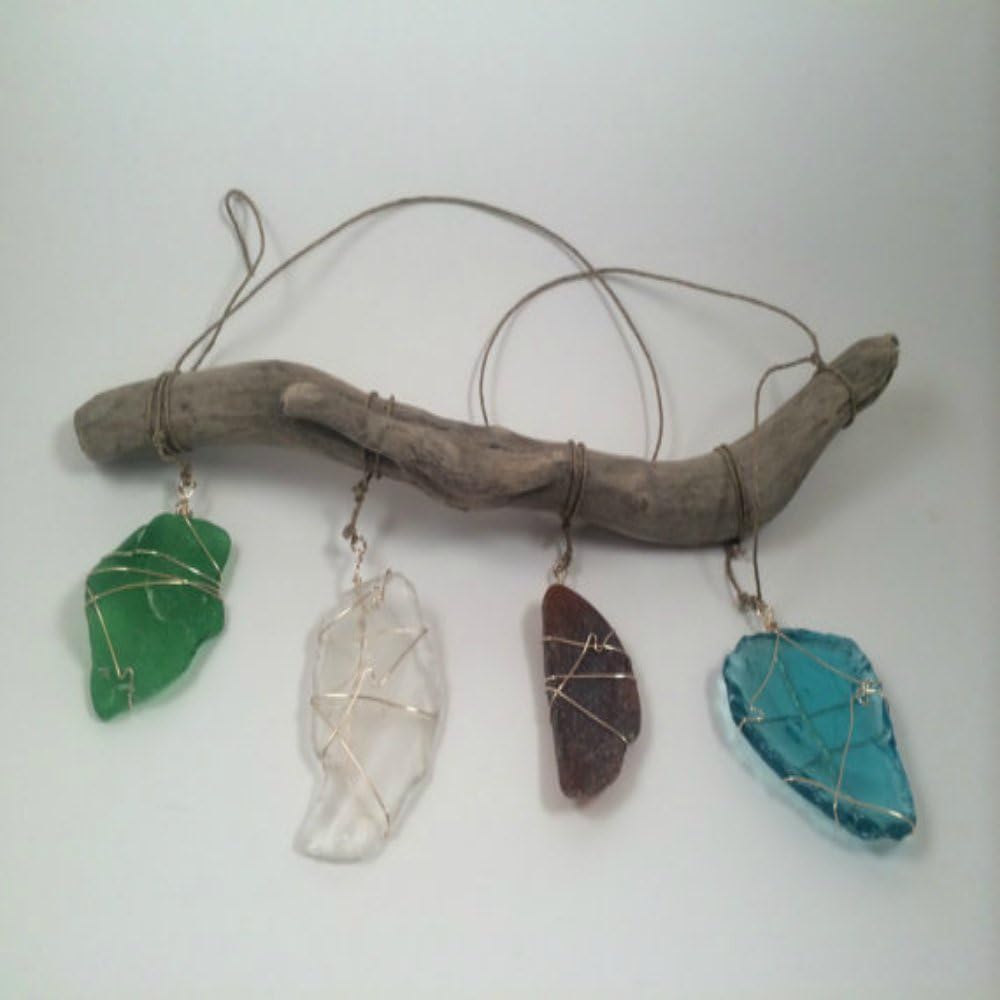 Sculptured Driftwood Seag Glass Mobile