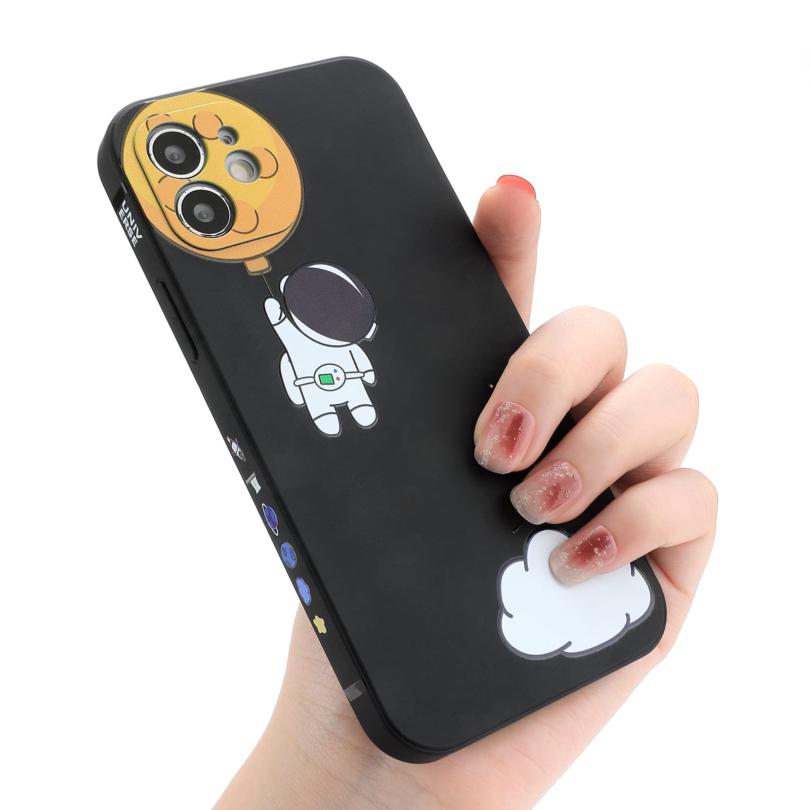 Yonds Queen for iPhone 14 Plus Cute Case, Cartoon Astronaut Space Moon Planet Design Stylish Bumper Cover TPU Rubber Protective Shockproof Fashion Case(Black Moon, iPhone 14 Plus) — image 1