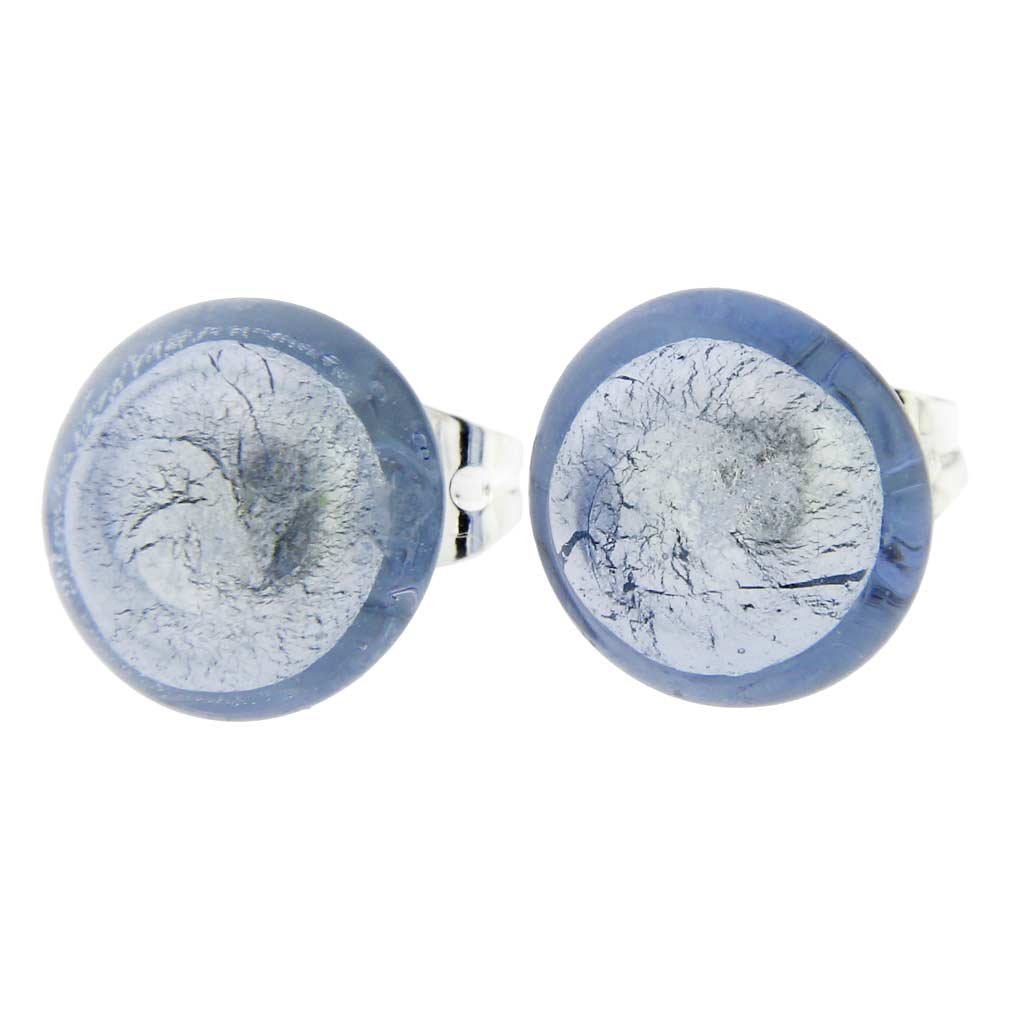 Glass Of Venice Murano Glass Button Stud Earrings - Silver Ice