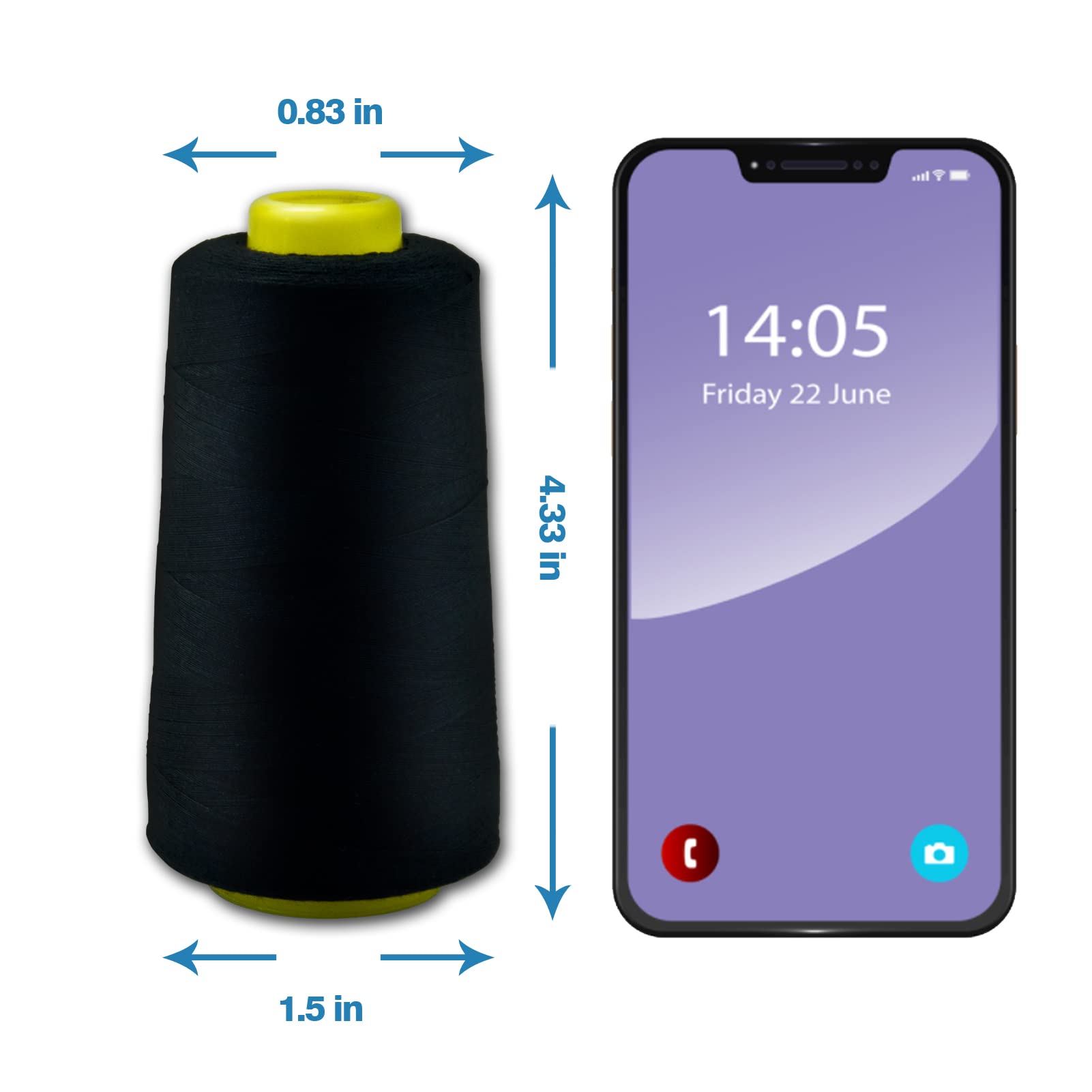 Black Serger Thread, All-Purpose Thread for Sewing, Polyester, 4 Cones of 3000 Yards Each Spool for Sewing Machine