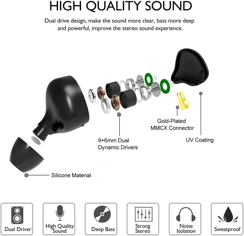 Famedy in-Ear Monitors, Wired Earbuds Headphones, in-Ear Earphone Dual Drivers with MMCX Detachable Cables - Image 5