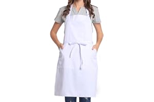 BIGHAS Adjustable Bib Apron with Pocket Extra Long Ties for Women Men, 13 Colors, Chef, Kitchen, Home