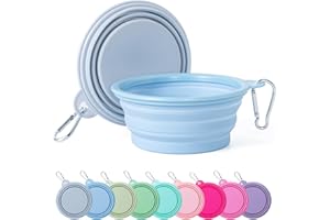 SLSON Collapsible Dog Bowl, 2Pack Macaron Color Pet Travel Bowls Silicone Foldable Water Feeder Dish for Small to Large Dogs Cat Walking Hiking Camping (Macaron Blue and Light Grey, Small)
