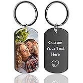 RSQGT Personalized Custom Keychain with Picture - Double Sided Engraving Photo Text Customized Key Chains for Men Boyfriend