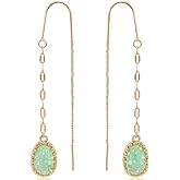 Simulated Druzy Threader Earrings for Women - Gold, Silver, or Rose Gold Tone Long Chain Earrings with Boho Created Geode Stone