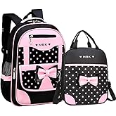 VIDOSCLA School Bags for Girls,2Pcs Bowknot Students Backpack,Elementary Princess Bookbag Sets for School