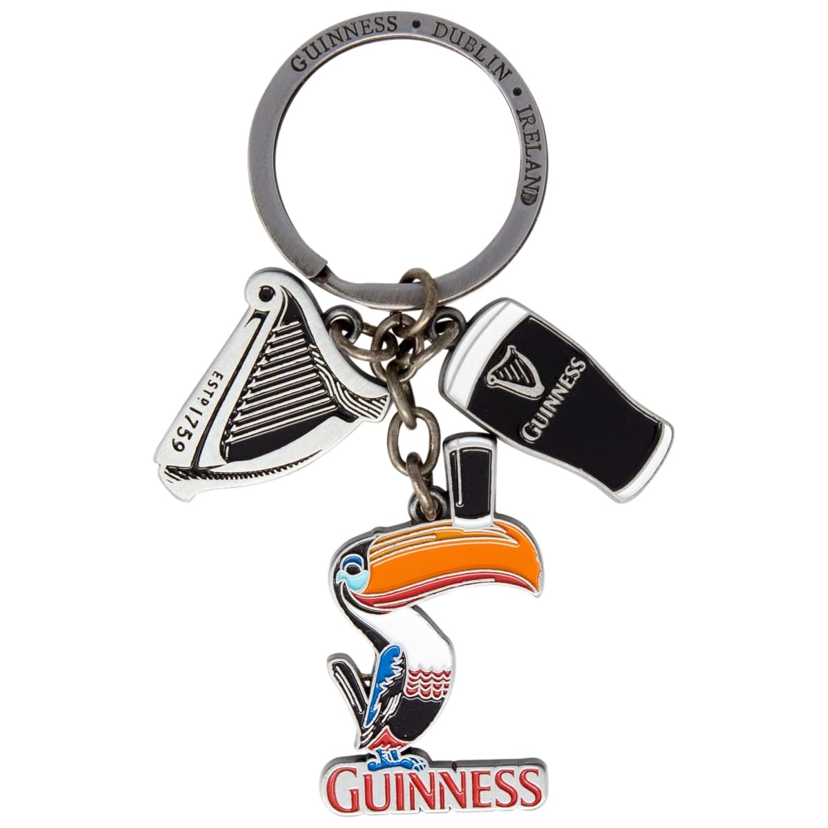 Official Guinness Multi-Charm Keyring With Pint, Harp And Toucan Charms