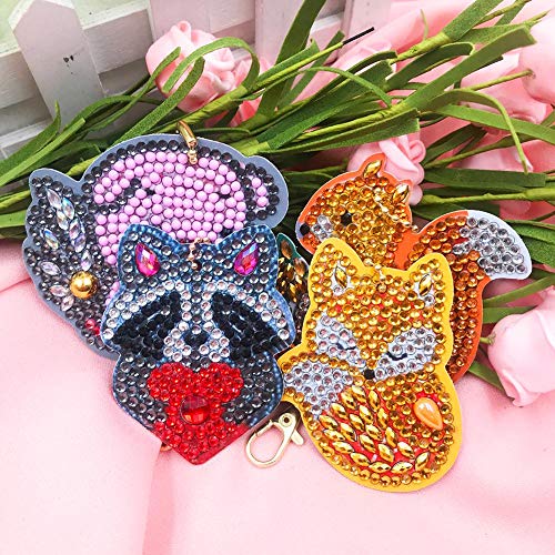 DIY Diamond Painting Keychain Animal Gift Key Ring Full Drill Mosaic Making Diamond Painting Pendant for Art Craft Key Ring Phone Charm Bag Decor(4 Pack)
