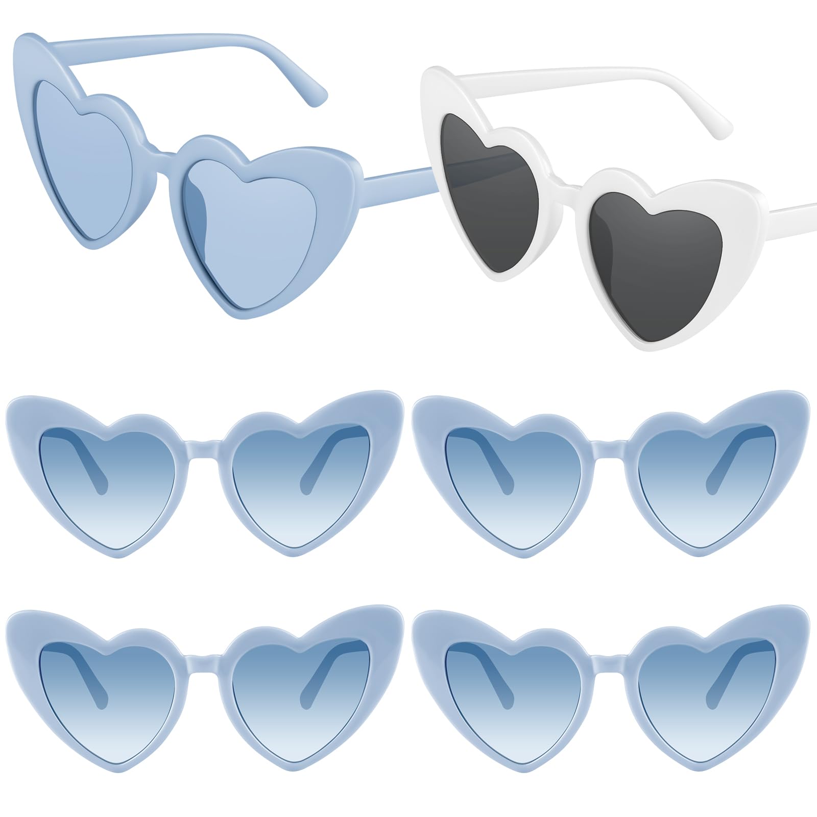 Photo 1 of Bouiexye 6 Pack Bachelorette Sunglasses Heart Shaped Sunglasses Vintage Heart Glasses Bridesmaid Proposal Gifts for Women Wedding Party Decorations (White+Dusty Blue)