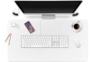 Desk Pad Protector Office Desk Mat, BUBM Waterproof PU Leather Desk Writing Mat Laptop Large Mouse Pad Desk Blotters Desk Decor for Office Home, 35.4" x 17" White