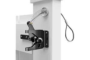 Self Locking Gate Latch with Spring Cable Pull, Heavy Duty Carbon Steel, Black Finish, for Wooden Fences, Vinyl, Metal Gates,