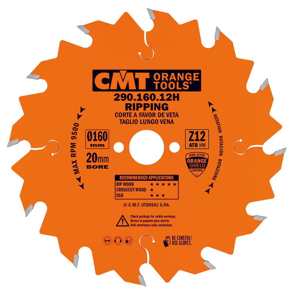 CMT Tearing Circular Saw Blade 12 Teeth Tungsten Carbide Micrograin 160 x 20 mm