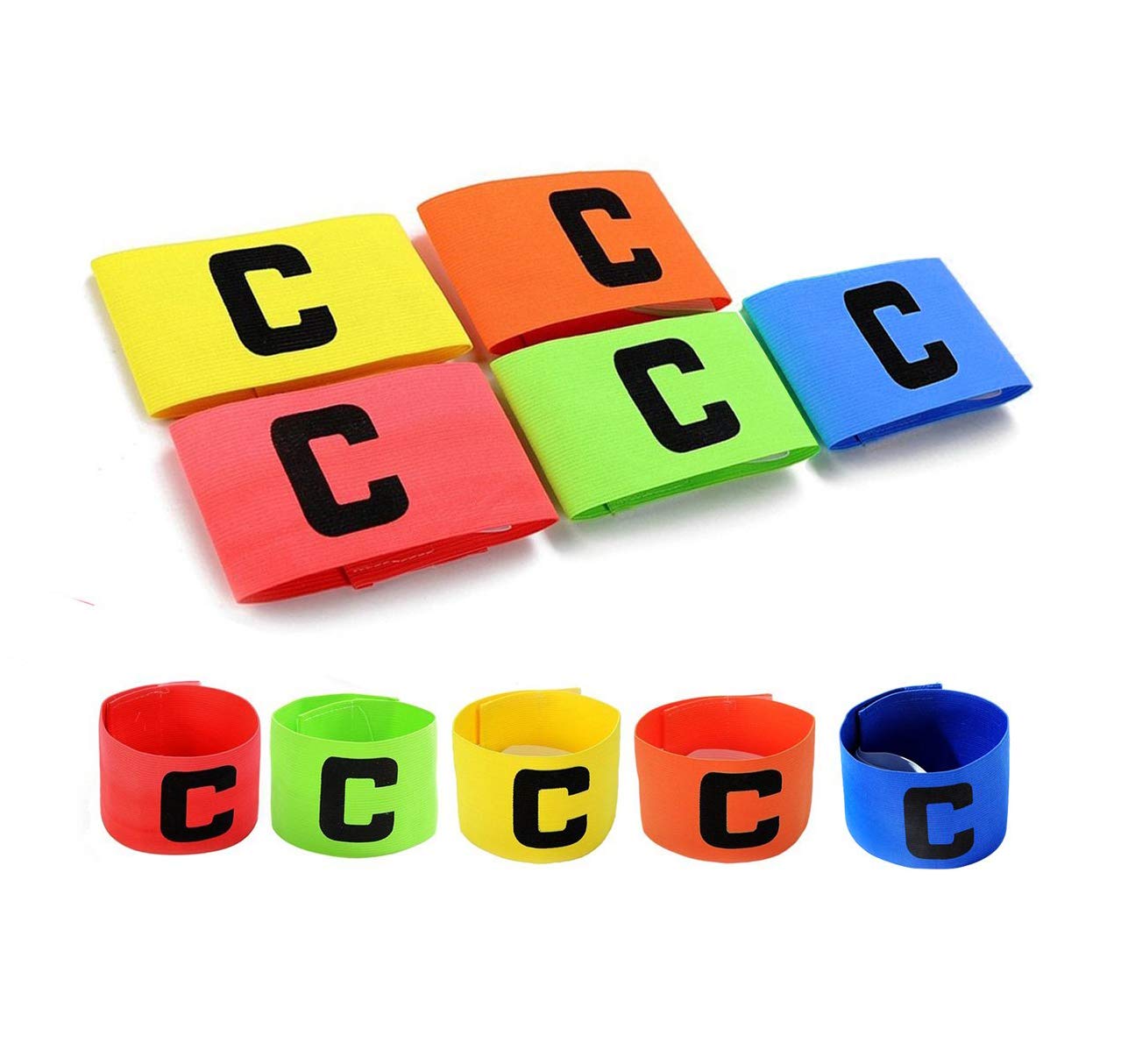 Wrzbest Football Soccer Captain's Armbands Captain Armband Special Custom Size for Kids and Youth - Pack of 5 Colour