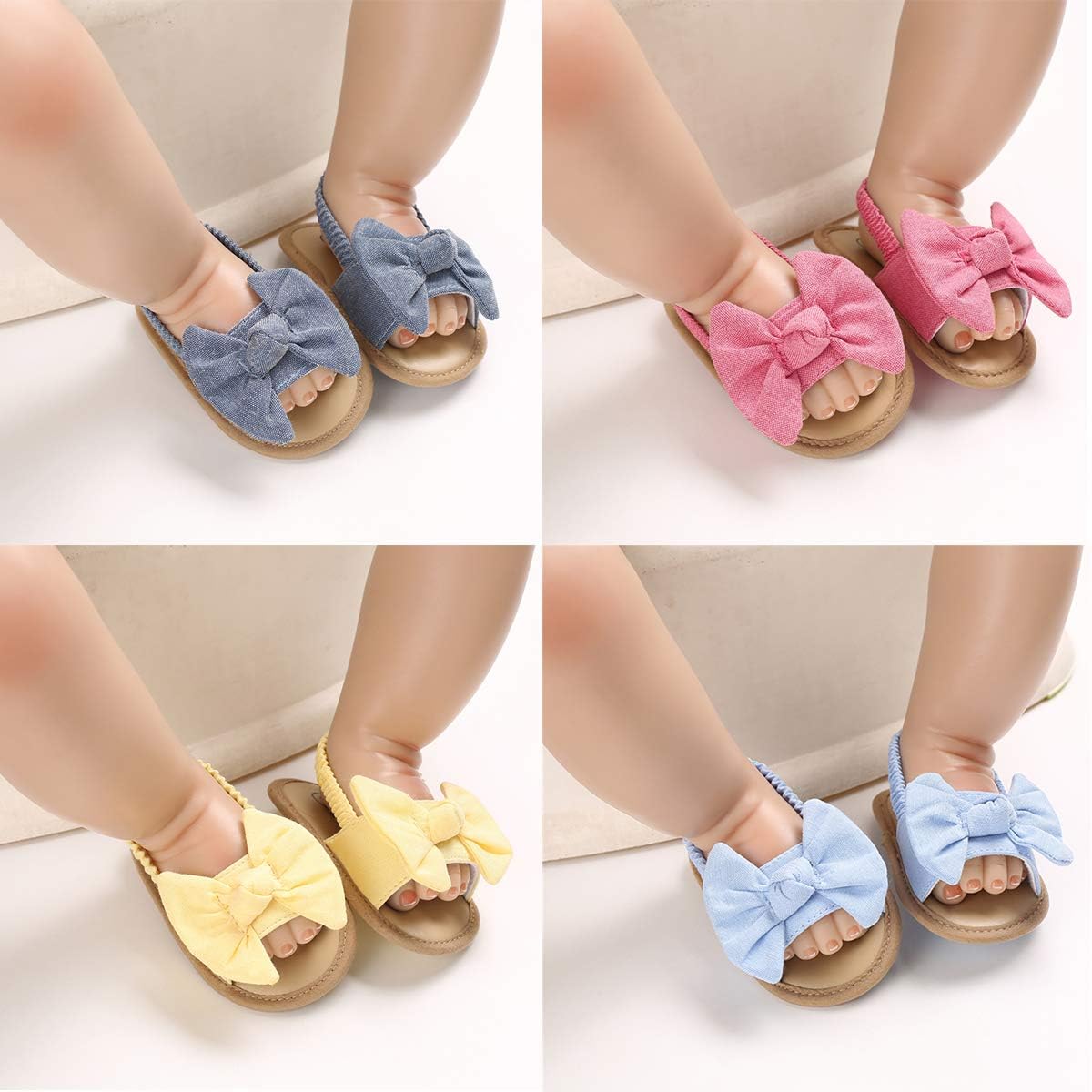  | ENERCAKE Infant Baby Girls Summer Sandals Soft Sole Bowknots Flats Toddler First Walkers Crib Shoes | Sandals