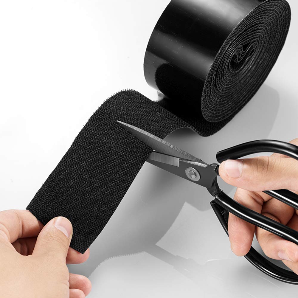 2 Inch Adhesive Black Hook and Loop Tape - 5 Yards, Heavy Duty Strips/Industrial Strength Sticky Fastener
