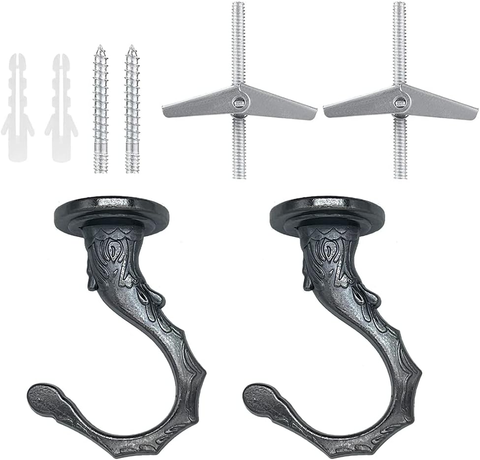 Outdoor Hanging Brackets - Large Swag Hook Heavy Duty Ceiling Hook with Hardware for Ceiling Installation Cavity Wall Fixing Hanging Plants Chandeliers Wind Chimes etc. Indoor&Outdoor (2, Brilliant Black)