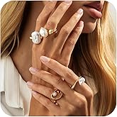 Wonlte Pearl Rings Gold Baroque Pearl Rings Set Chunky Gold Rings for Women Non Tarnish Open Adjustable Pearls Ring Stacking Knuckles Rings Set Boho Prom Costume Statement Jewelry for Women 2026